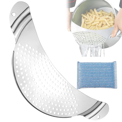 Rierousy Colino per pasta in acciaio inox antiruggine per pentole semicircolari, scolapiatti per pentole lunghezza e larghezza 33 x 13,5 cm, scolapasta per pentole
