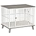 PawHut klatka dla psa drewniana z poduszką blat podwyższony design klatka dla psów średnich do domu klatka dla zwierząt domowych kolor biały+szary 86 x 60 x 70 cm