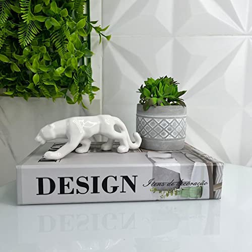 Kit decoração livro Design + vaso de cimento + pantera