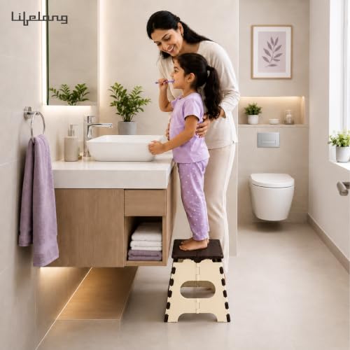 Image of Lifelong 12 Inch Foldable Plastic Step Stool | Heavy Duty Folding Stool for Adults & Kids with Carry Handle | Anti-Skid Portable Multipurpose Sitting Stool for Kitchen, Bathroom, Home, Garden