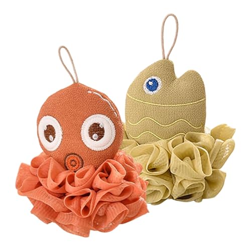 Esponja de baño – 2 piezas de malla de animales marinos | Puf grande para ducha | para el hogar, hotel, baño, limpieza, fregado y lavado