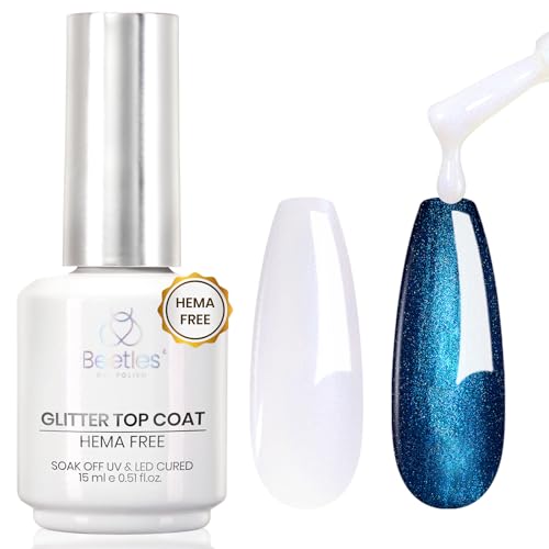 Image of Beetles 15ml Hema Free Glitter Top Coat Gel Polish, Shimmer-Like Gel Nail Polish No Wipe Top Coat Sparkly Long Lasting, Soak Off U V LED Pearl Finish Nail Art Manicure Gifts for Women