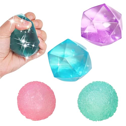 4 Pcs Sugar Ball Fidget, Stress Balls for Adults, Fun Pressure Ball, Diamond Ice Cube Squeeze Toy, Relieve Anxiety and Stress, Boys and Girls Squeeze Candy Ball Toy
