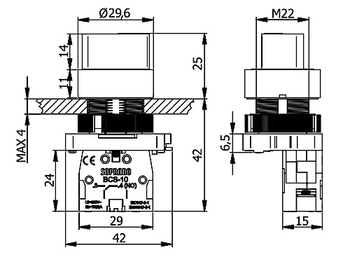 Chave Botão Seletor 2p Na Fixo Soprano Para Painel