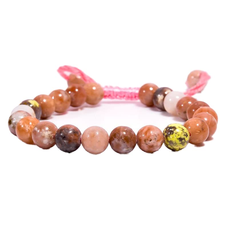 Bracelet en rhodonite 8mm LKBEADS avec cordon ajustable multicolore pour homme et femme