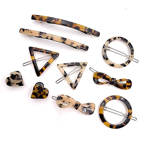 10 Pcs Acrylic Resin Hair Clips Set Minimalist Hollow Geometric Hair Pins Circle Triangle Bowknot Hair Barrettes Hair Claw Clamps Hair Styling Accessories for Women Ladies