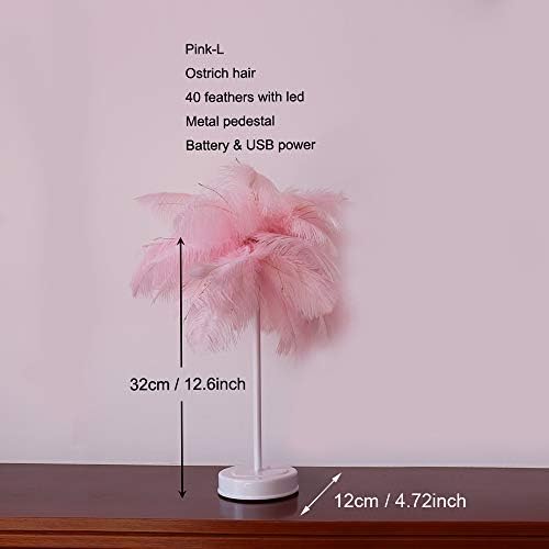 GUOCHENG Ostrich Feather Decor Night Light LED Copper String Light Signs Decorative Table Lamps with Remote Control for Nursery Girls Bedroom,USB and Battery Power(Pink)