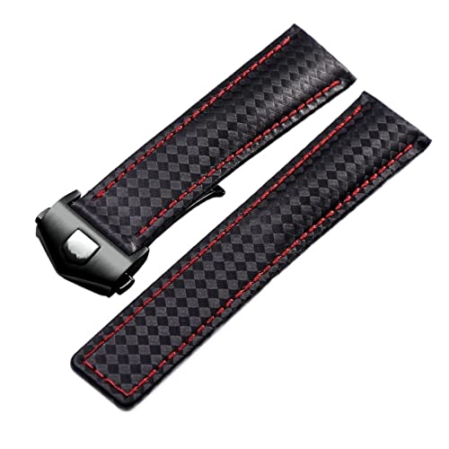 Bracelet de montre en cuir véritable 20 mm 22 mm motif carbone