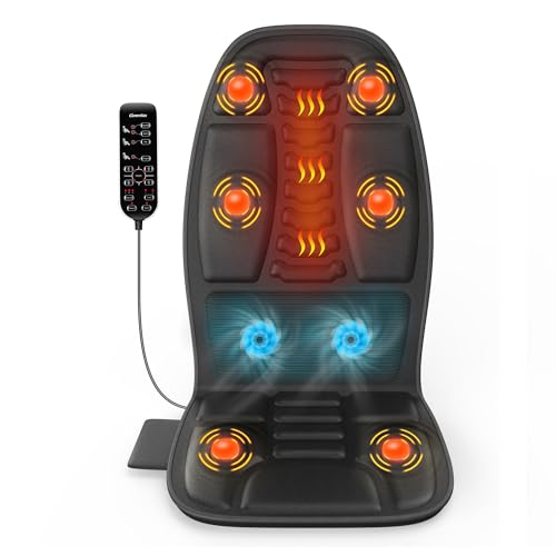 Massage Seat Cushion with Heat, Cooling Back Massager for Chair, Chair Massager for Full Body Massage, Deep Tissue Vibration Pad with 2 Adapters, Gifts for Dad Mom