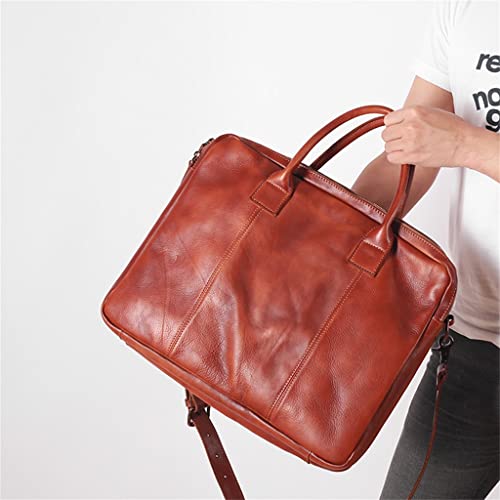 Retro Men's Handbag Briefcase Shoulder Crossbody Backpack Cowhide Multi Compartment Business Computer Bag(D)4
