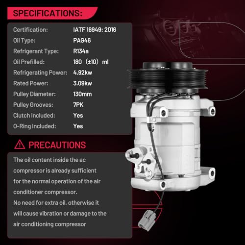 BDFHYK Air Conditioning A/C Compressor with Clutch Compatible with Honda Accord 2.4L 2003-2007, Replacement 78389, 77389, 19187872
