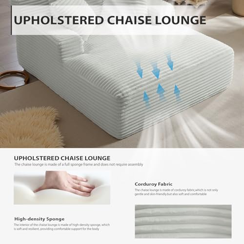 Image of 67 Inch Chaise Lounge Chair Indoor, Oversized Corduroy Upholstered Boneless Sofa Bed, Deep Seat Sleeper Couch Reading Chairs, Cloud Sofas Couches for Living Room, No Assembly Required (Light Grey)