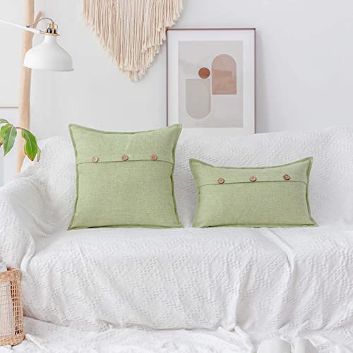 Home Brilliant Throw Pillows Covers For Sofa Rectangular Button Modern Farmhouse Rustic Linen Burlap Couch Throw Pillows, Set Of 2 12X20 Inches(30X50Cm), Grass Green #TOP2