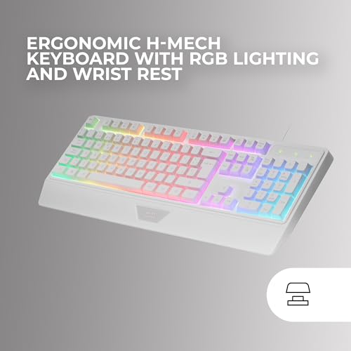 MCP124PRO, Combo Gaming 4in1, Tastiera RGB H-Mech con Poggiapolsi, Mouse RGB 3200DPI e Switches HUANO, Cuffie FRGB, Tappetino Nanotessile 36x26cm, Multipiattaforma, Francese, Bianco - Tastiera gaming - Immagine 1