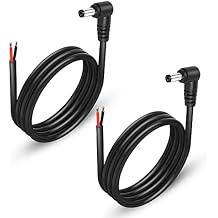 GINTOOYUN 2 Pack 90 Degree DC Power Pigtails Cable, Right Angle DC 5.5mm x 2.1mm Male Plug to Bare Wire Open End Power Supply Replacement Repair Cord, for Monitors, LED Strip Light, Camera,3FT 1m