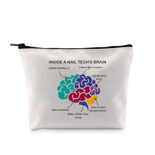 G2TUP Nail Technician Gift Inside A Nail Tech’s Brain Makeup Bag Nail Artist Cosmetic Bag Manicurist Thank You Gift (A Nail Tech’s Brain MB)