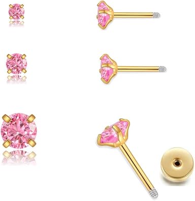 3Pairs CZ Stud Flat Screw Back Earrings for Women Multiple Piercing,Dainty Flatback Cubic Zirconia Cartilage Earring Stud,Helix Tragus Conch Piercing Jewelry