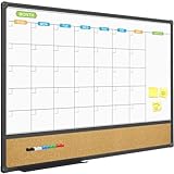 JILoffice Pizarra magnética con calendario blanco y tablón de corcho para anuncios, hogar y