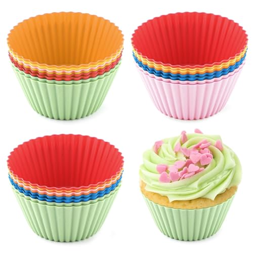 QINGHEC 24 Moule Muffins Silicone, Moules à Cupcakes et Muffins, Moule Muffin Air Fryer, Sans BPA, Moules Silicone pour Cupcakes Gâteaux Crèmes et Puddings