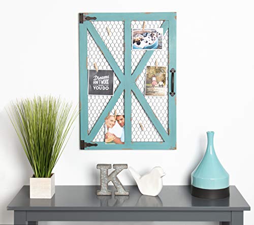 Kate And Laurel Wickett Rustic Farmhouse Wooden Windowpane Photo Collage Clip Wall Frame, Teal #TOP3