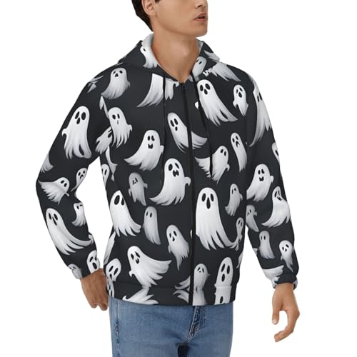 Sweat à capuche zippé homme Halloween motif fantôme blanc pour lutter contre le froid
