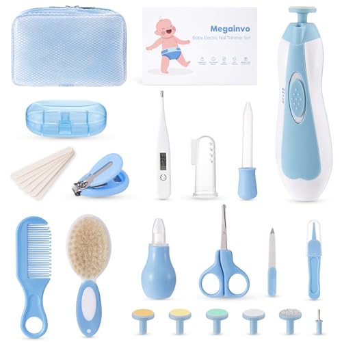 Megainvo Set Cuidado Bebe Recien Nacido, 24 in 1 Kit Higiene para Bebes, Lima Uñas Bebé Eléctrica, Cepillos y Peines para bebés,Tijeras Uñas de Bebé, Set Higiene Recien Nacido Portátil de Bebé