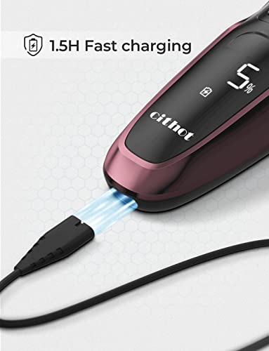CITHOT Electric Razor for Men Electric Shaver with Pop-up Trimmer, Wet and Dry Razor with Screen Display IPX7 Rechargable Cordless 1000mAh - Thumbnail 7