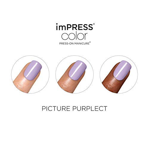 Kiss Impress Color Press-On Nails, Nail Kit, Purefit Technology, Short Length, “Picture Purplect”, Polish-Free Solid Color Manicure, Includes Prep Pad, Mini Nail File, Cuticle Stick, And 30 Fake Nails #TOP3
