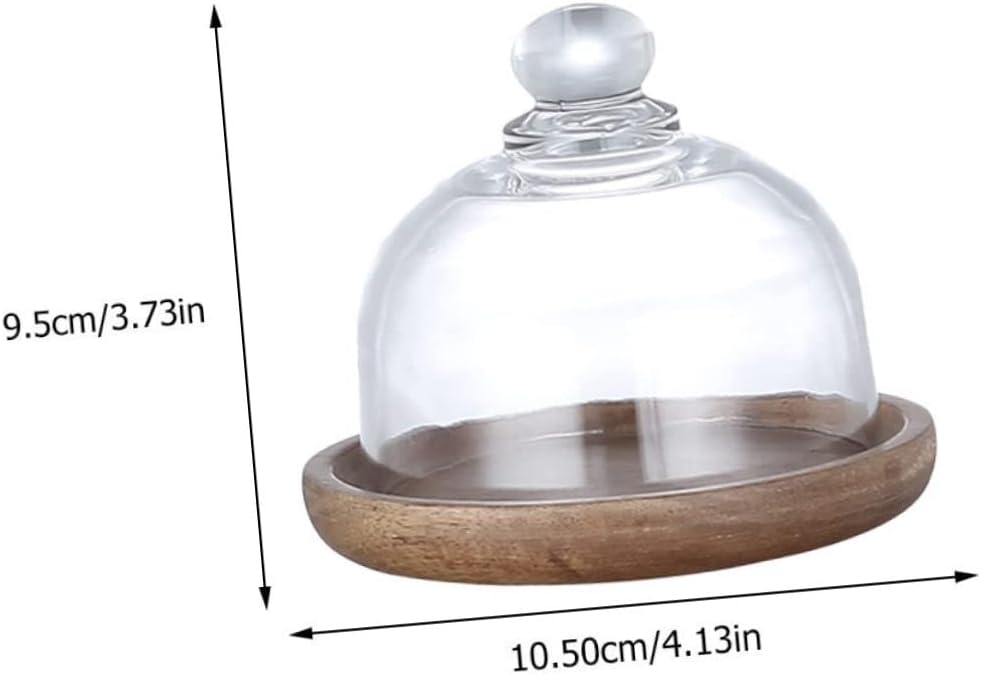 3 Sets Mini Dessert Plate with Glass Cover Japanese Style Cake Display Tray for Cupcakes Wooden and Glass Design for Parties and Events