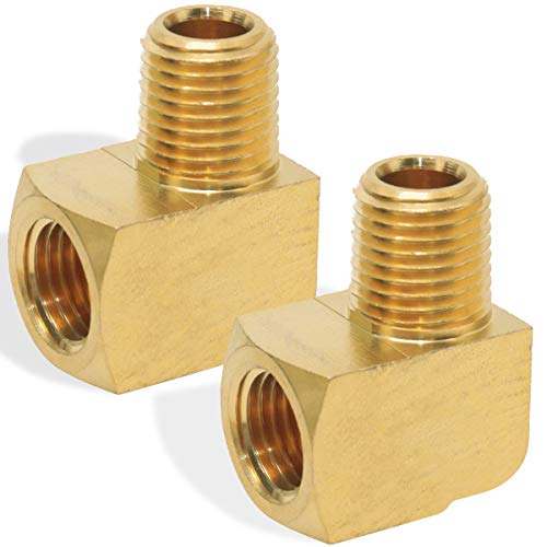 Transkoot 2 Pcs Brass Fitting, 1/8" Npt Male Pipe To 1/8" Npt Female Pipe 90 Degree Barstock Street Elbow #TOP28