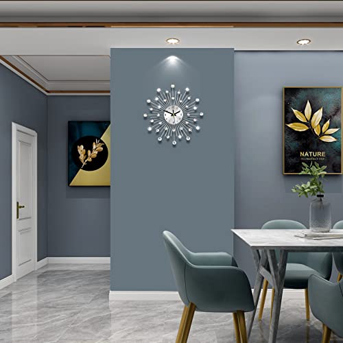Jujuda Large Wall Clock For Living Room Decor Big Modern Crystal Wall Clocks Decorations For Home Kitchen Dining Room Indoor Silver Giant Wall Clock Battery Operated Decorative For Fireplace 13 Inch #TOP1