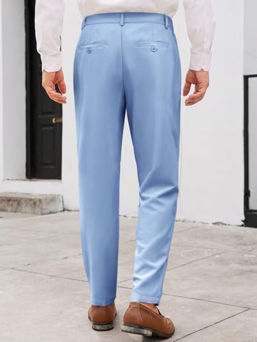 PASLTER Mens Chinos Pants Slim Fit Pleat Front Skinny Elastic Waist Dress Work Suit Pants Classic Slacks3