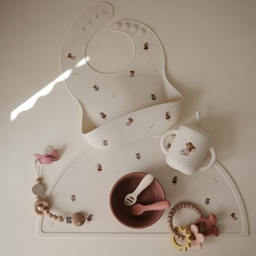 Image of mushie Silicone Baby Bib | Adjustable Fit Waterproof Bibs (Fairy Mice)