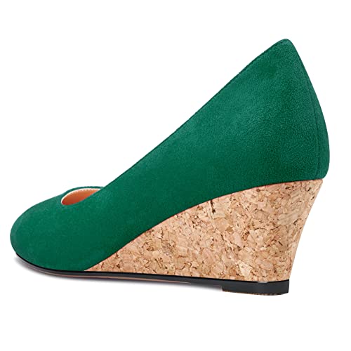 HEUIVZAR Pumps for Women Slip-on Closed Round Toe Block Chunky Wedge Low Heel Pumps Suede Shopping Vacation Classic 2 Inch3