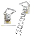 INTSUPERMAI Attic Ceiling Ladder Ti-Mg Alloy Retractable Folding Extension Loft Stairs Scissor Structure Attic Stairs Pull Down Ceiling Max 10.5ft Height (31.5×39.37in White)