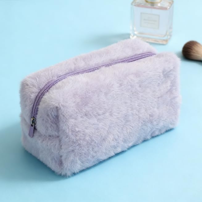 Plush Makeup Bag – Cute Handheld Cosmetic Pouch, Sweet Soft Organizer for Women & Travel (Purple) image 4