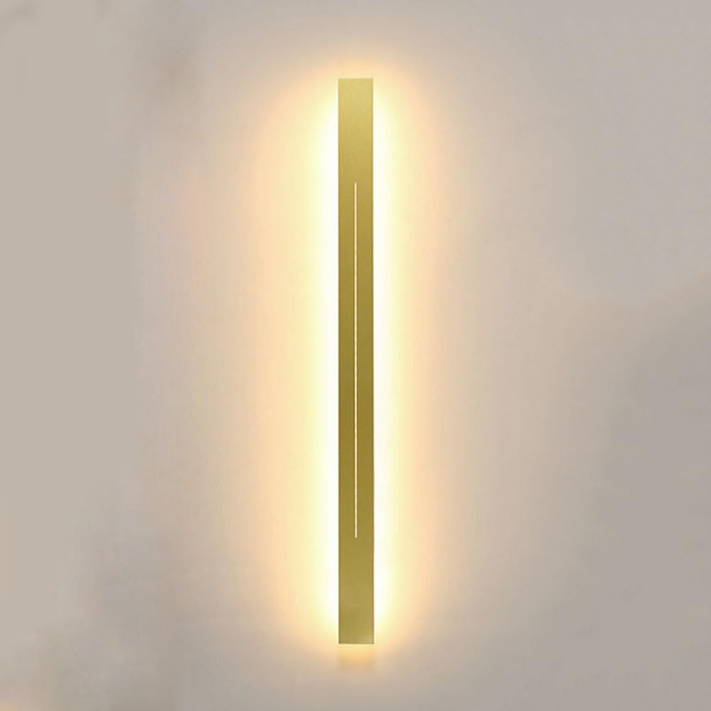 FEITENGDA Modern Ultra-Thin Linear Metal Wall Sconce Minimalist Gold or Black Strip Wall Lamp Interior Acrylic Lampshade Wall Light Fixture for Living Room Corridor Bedroom(Gold,60cm/23.62in)