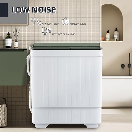 Image of Elevon Portable Washing Machine Twin Tub 18.7 Lbs Capacity, (14.3 Lbs) and Spinner(4.4 Lbs) Combo Mini Compact Laundry Washer for Home, Apartment, Camping, RVs and Dorms, Black /White