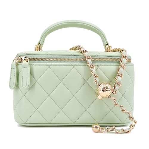 Image of M-ioi-M Small Genuine Leather Purse Quilted Crossbody Bag for Women, Mini Top-Handle Shoulder Handbag w /Gold Chain Strap