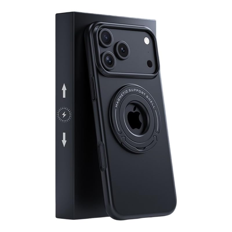 Magnetic Case for iPhone 17 Pro Max | Built-in Kickstand | Premium Magnetic Support Shell | Hard Slim Protective Case | Mag-Safe Compatible – Black