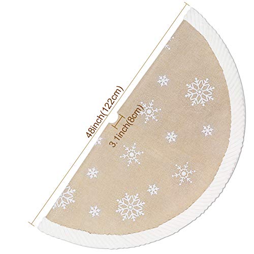 Aerwo 48Inch Christmas Tree Skirt, Burlap Tree Skirt With White Sequin Snowflake Pattern Fur Sides, Farmhouse Christmas Tree Skirts For Xmas Decoration New Year Party Supply #TOP1