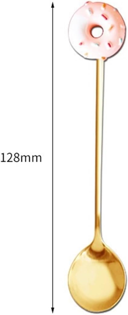 Coffee Scoops Steel Donut Small Coffee Spoon for Home Party Restaurant Dessert Spoon Tableware(Black)