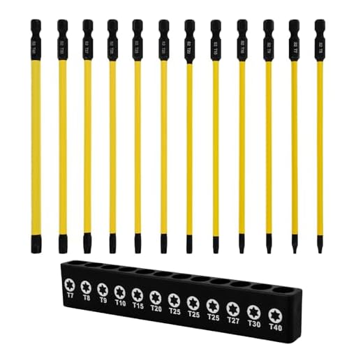 12Pcs Long Torx Bit Set, 6-Inch (150mm), T6-T40, Magnetic S2 Steel, 1/4" Hex Shank, CNC Precision Tips, Torx Screwdriver Set for Impact Drivers, Drills, and Screwdrivers (Yellow)