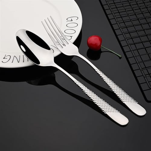 ANH MART Mirror Finish Silver Plated Stainless Steel Flatware Set Copper Silverware Set Rose Gold Spoon Color Cutlery Set [Dinner Fork-Tea Spoon-Salad Spoon-Knife] Set of (Silver DOT, 16)