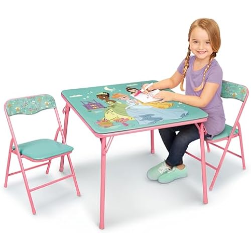 Disney Princess Girls Folding Table & Chairs Set for Kids and Toddlers 36 Months Up to 7 Years, Includes: 1 Table (36" L x 24" W x 20" H), 2 Chairs (13" L x 13.5" W x 21" H) Weight Limit: 70 lb