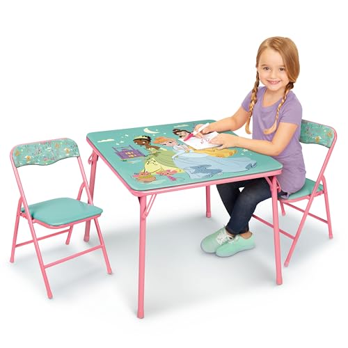 Disney Princess Girls Folding Table & Chairs Set for Kids and Toddlers 36 Months Up to 7 Years, Includes: 1 Table (36" L x 24" W x 20" H), 2 Chairs (13" L x 13.5" W x 21" H) Weight Limit: 70 lb by Disney Princess - Used condition - US$55.96