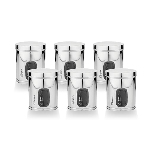Image of Ebun Stainless Steel See Through Small Containers | Stainless Steel Container with Lid | Steel Kitchen Containers Set | Steel Airtight Container | 750 Gms Capacity | Pack of 6