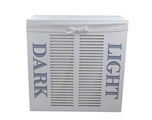 dvier Laundry Basket Laundry Hamper Laundry Chest Wood with 2 x Sorting Compartments Laundry Bag Lid Handle 56 x 30 cm H.55 - Image 2