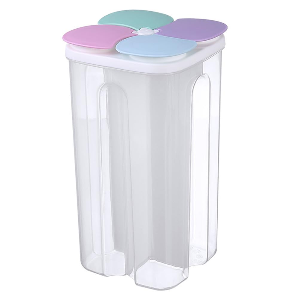 Jmahm Grey Cereal Dispensers Tubs Food Storage Containers Pasta Airtight Clear Plastic With Multiple Spaces Calibration Keep Food Fresh Dry (2500Ml / 4 Grid, )