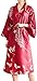 Produktbild SwissWell Damen Morgenmantel Seide Satin Kimono Lange V Ausschnitt Robe Bademantel mit Federn und Blätter